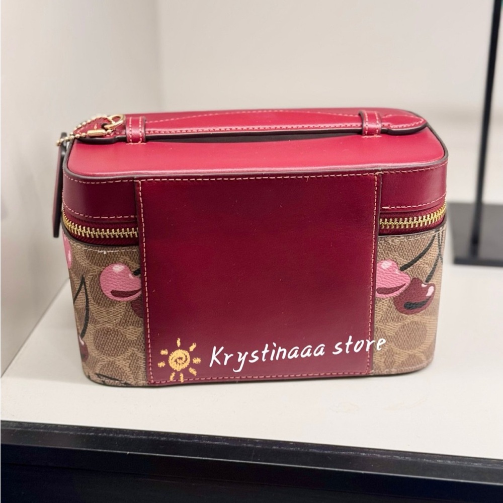 Coach Cosmetic Case In Signature Canvas With Cherry Print CZ025 Tan multi - Picture 6 of 10